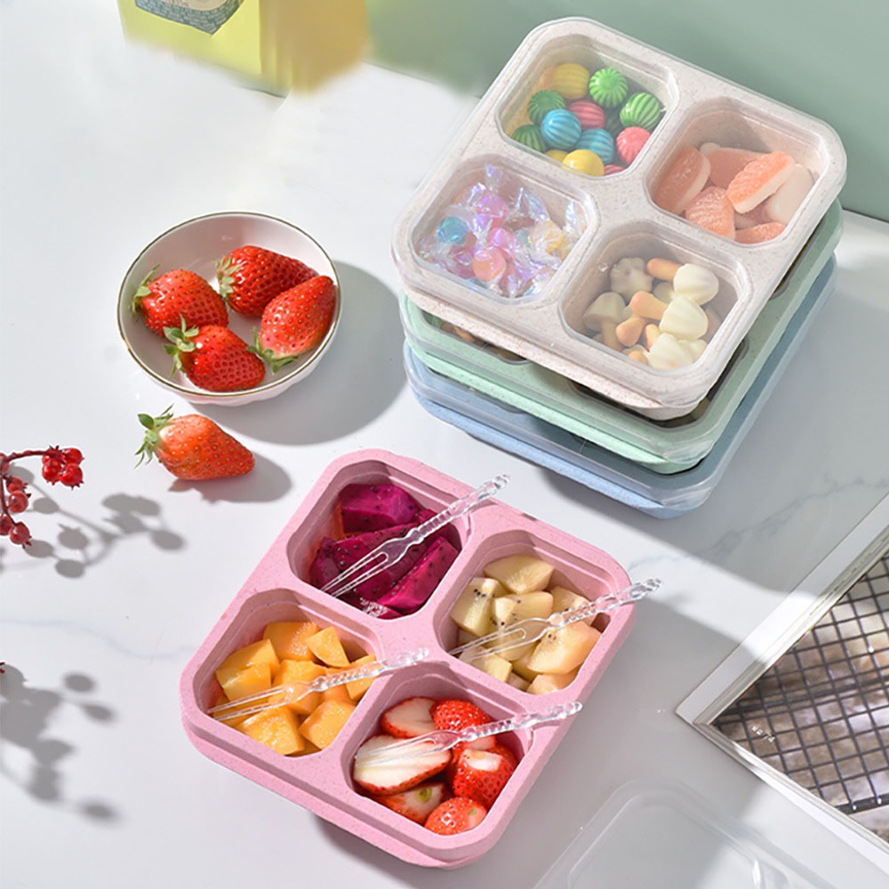 Meal Prep Recipes - 1pc Reusable Wheat Straw 4 Compartments